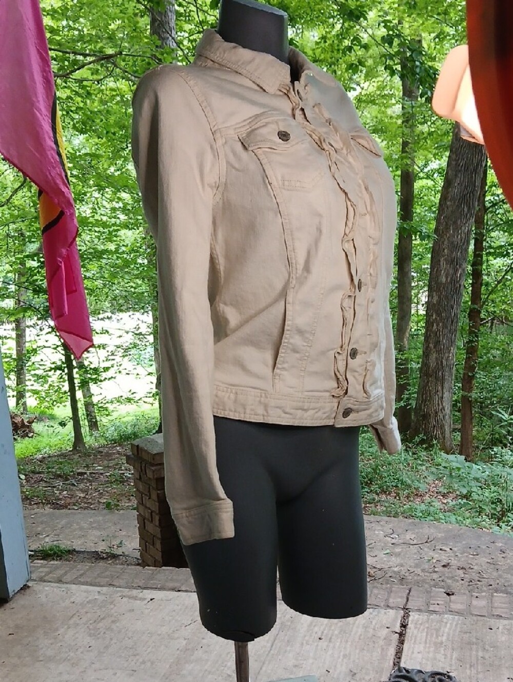 Talbots Cream Ruffle-Front Jean Jacket,szL - Picture 6 of 13